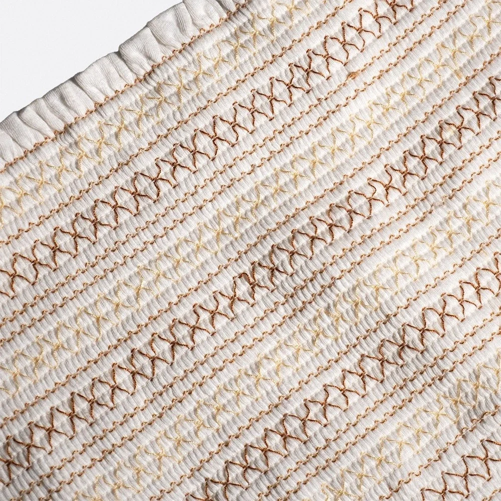 Anthropologie Boho Luxe Smocked Blouse Tan Embroidery Plus Size 1X XL‎ Romantic